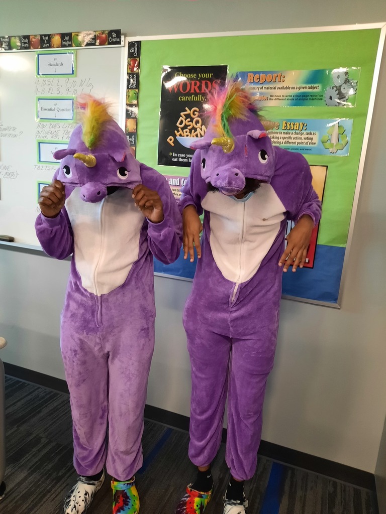 Student dressed in unicorn costumes for spirit week