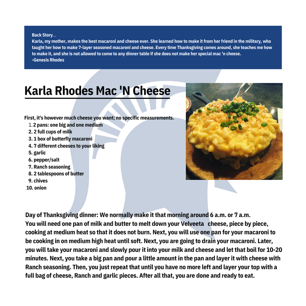 Karla Rhodes Mac 'N Cheese recipe graphic