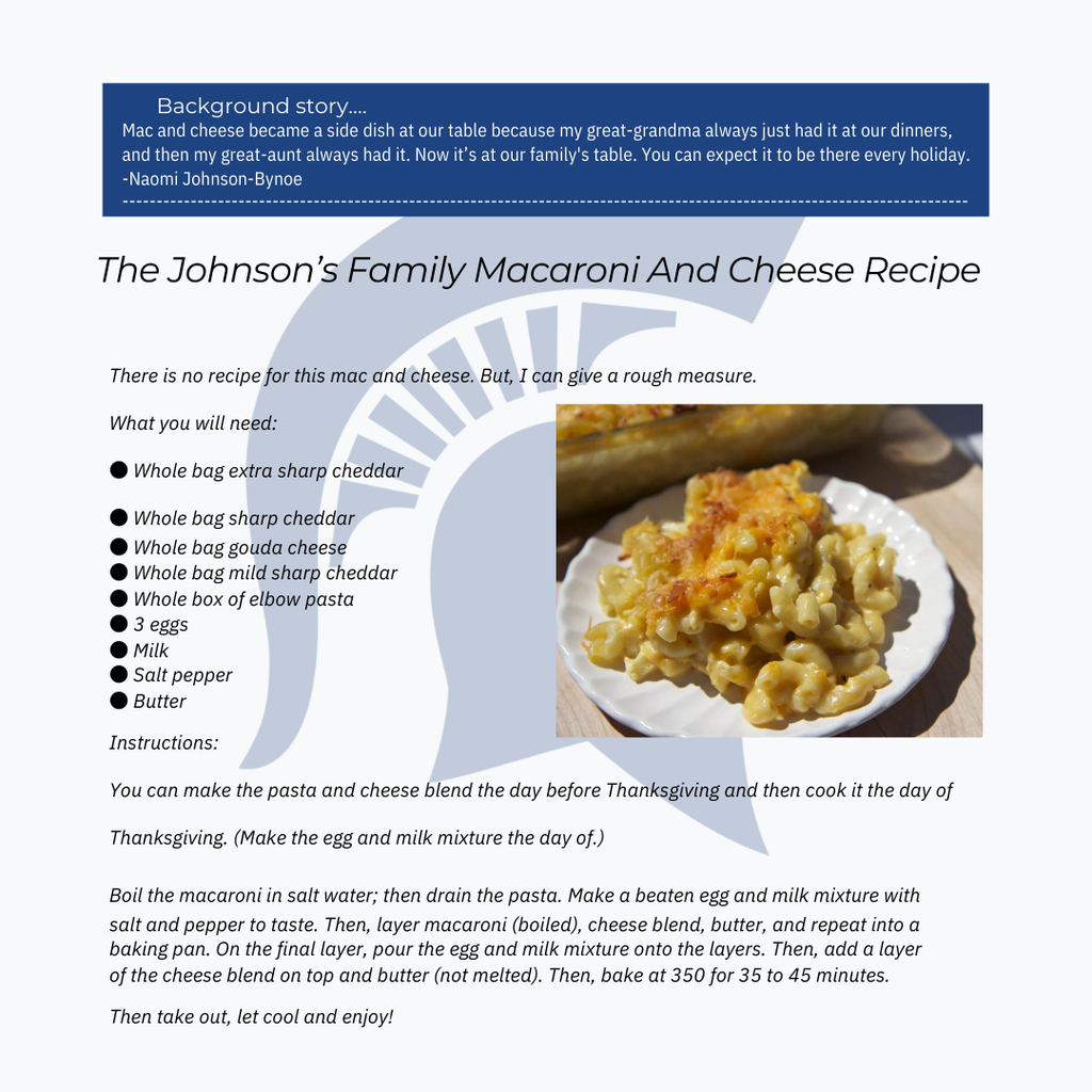 The Johnson's Family Mac 'N Cheese recipe graphic