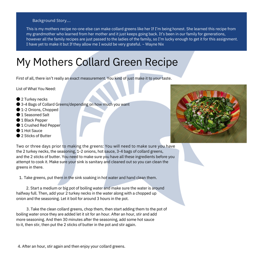 My Mother's Collard Green Recipe Graphic
