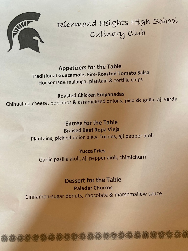 Richmond Heights Culinary club menu