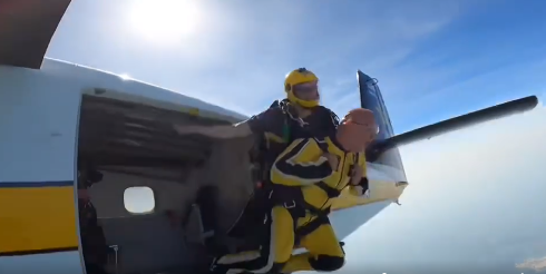 Mr. Patty skydiving from a plane!