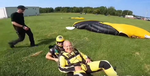 Mr. Patty landed from his skydive!
