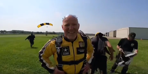 Mr. Patty skydiving back on the ground!